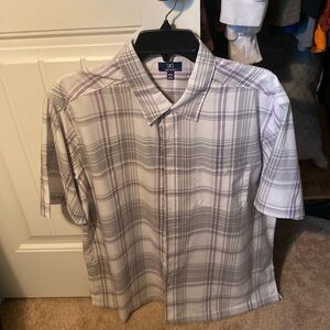 Purple & White Plaid Mens Button Up Large